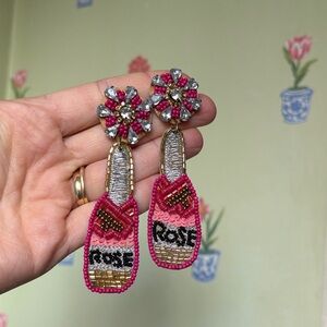 Pink Beaded Rose Earrings